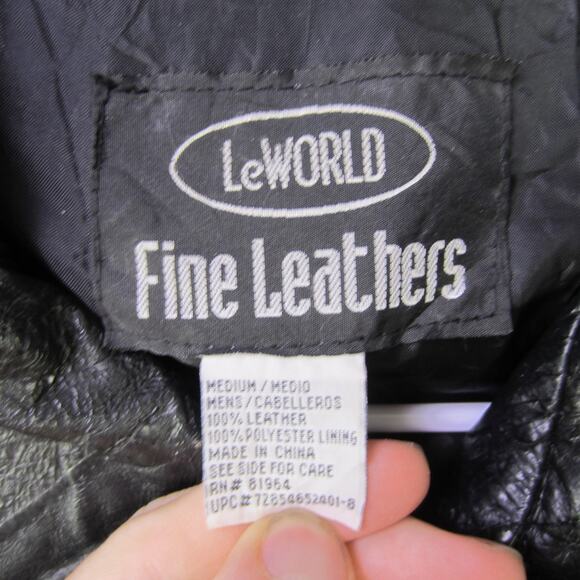LeWORLD Fine Leathers Jacket Mens Medium Black Leather Zip Front Lined Pockets - Picture 2 of 8